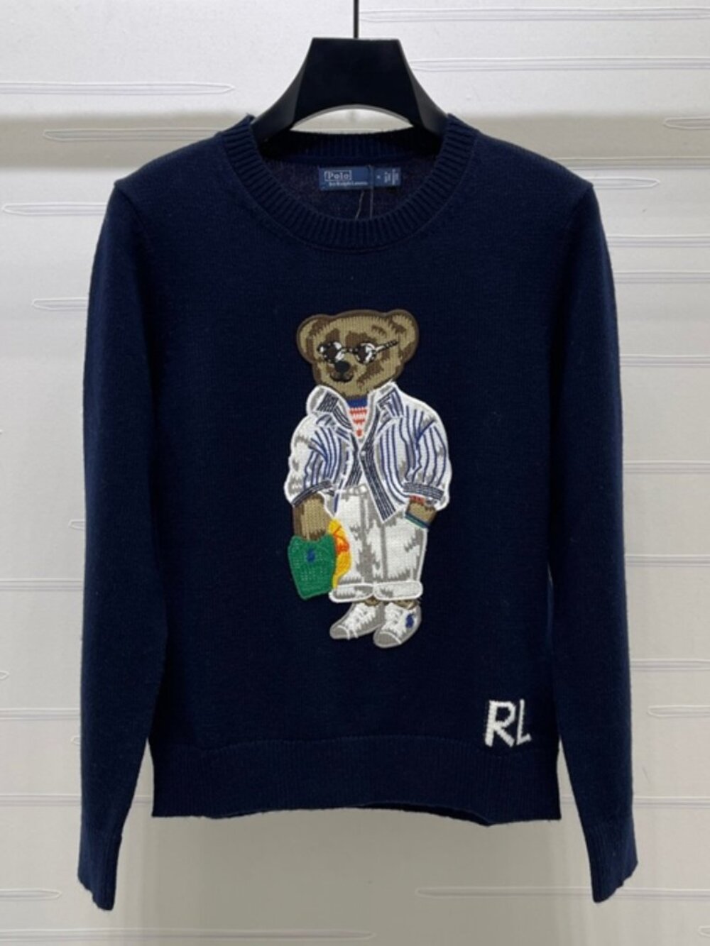 Polo Ralph Lauren Navy Polo Bear Crewneck Knit Sweater Size M
